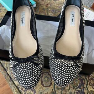 Nina Black and Silver Crystal Embellished Flats